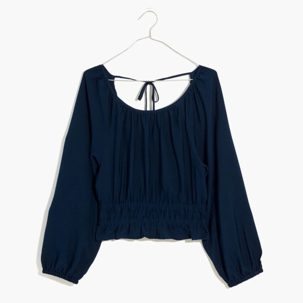 Madewell Matte Twill Tie-Back Cutout Crop Top Puff Raglan Sleeve